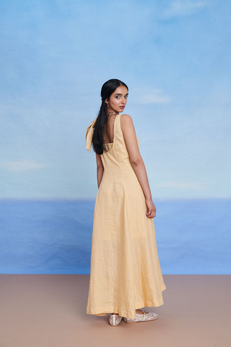 Butterscotch Linen Scoop Neck Dress