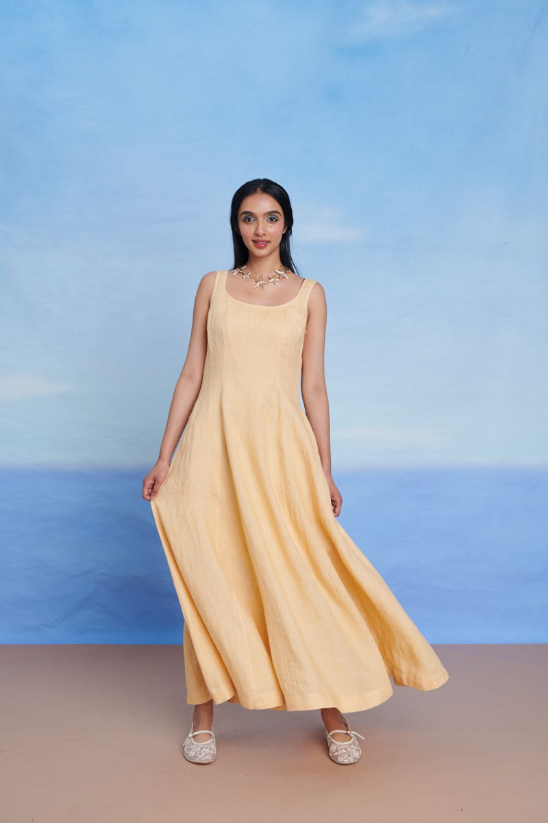 Butterscotch Linen Scoop Neck Dress