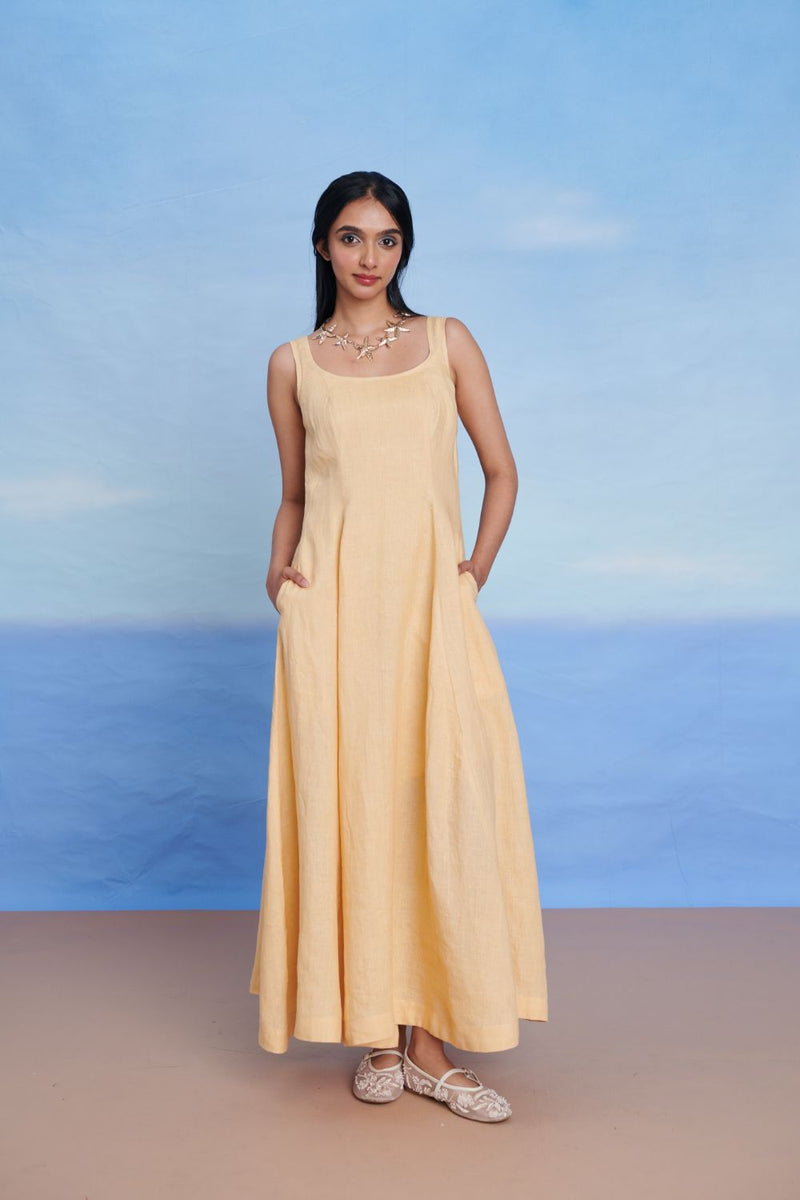 Butterscotch Linen Scoop Neck Dress