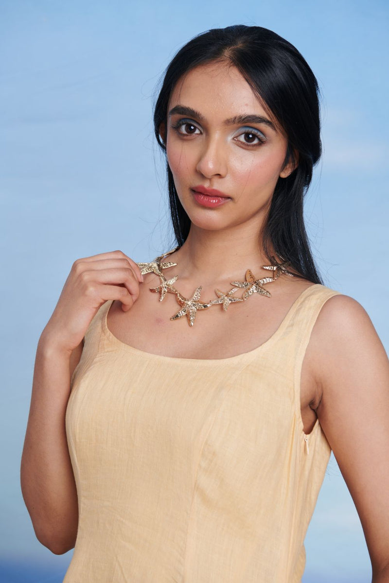 Butterscotch Linen Scoop Neck Dress