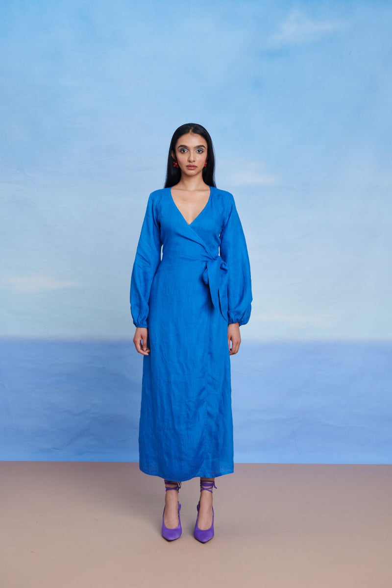 Santorini Linen Wrap Billow Dress