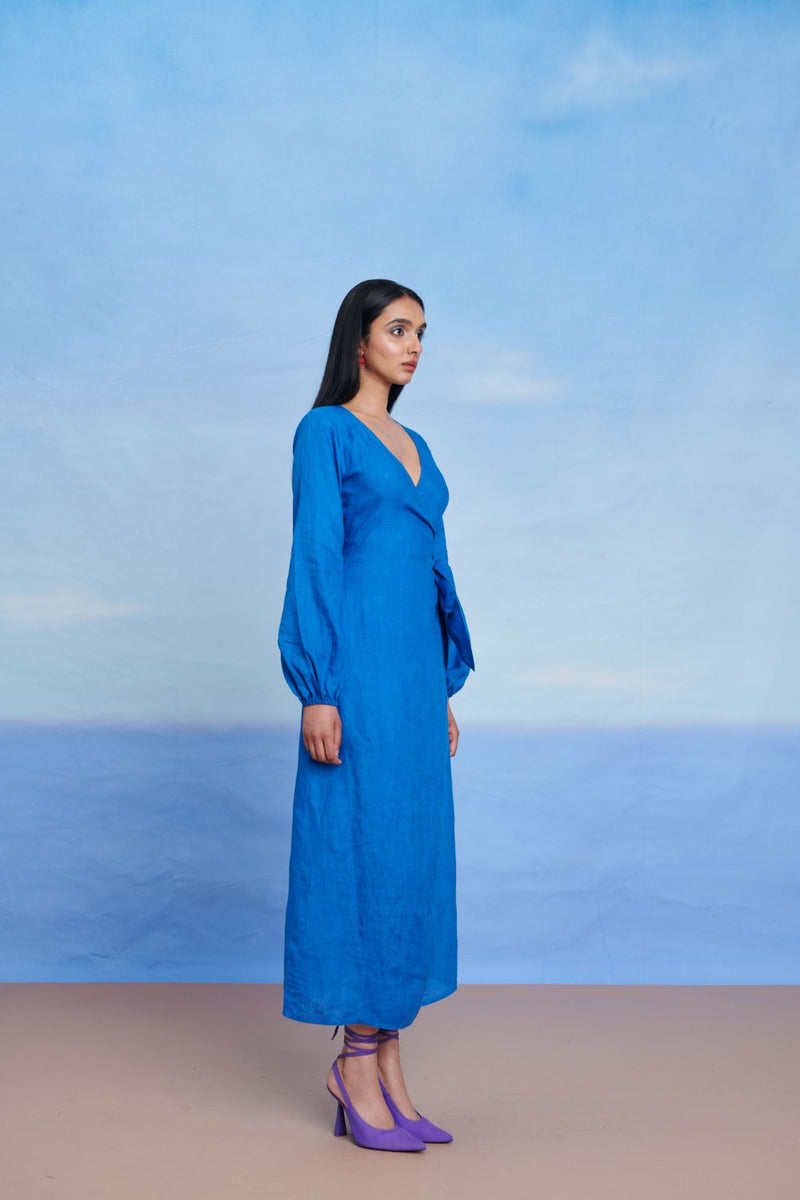 Santorini Linen Wrap Billow Dress