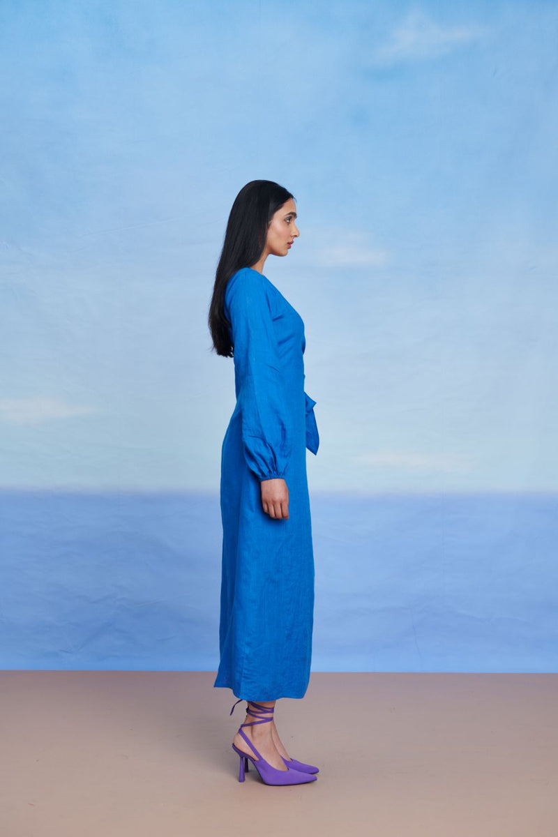 Santorini Linen Wrap Billow Dress