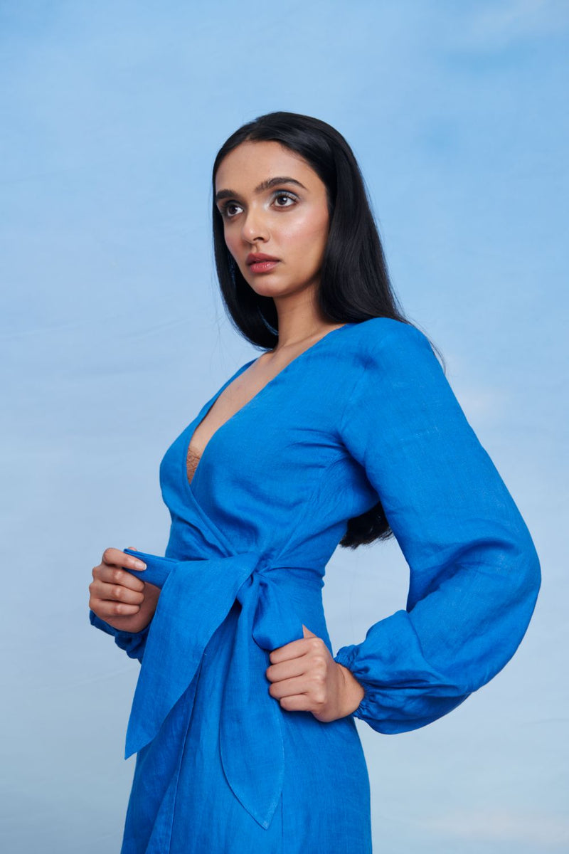 Santorini Linen Wrap Billow Dress