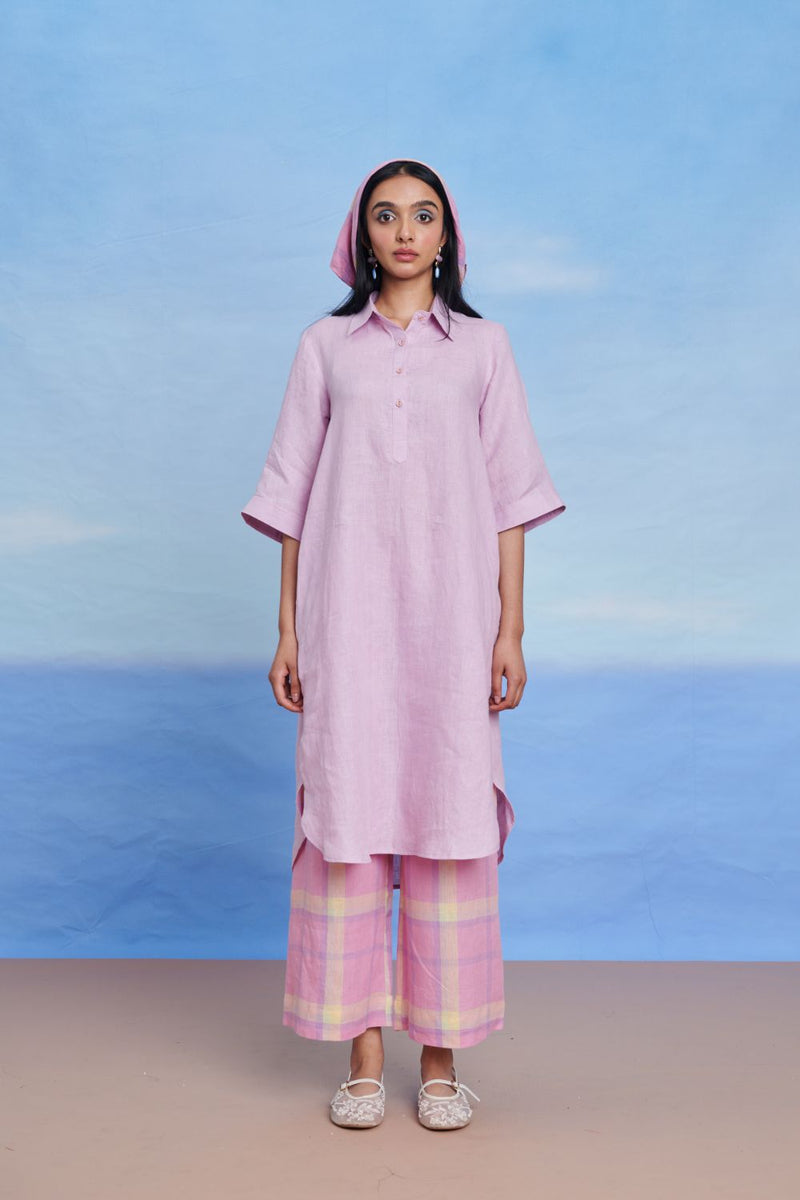 Lilac Cassata Amalfi Linen Women's Shirt Kurta Set