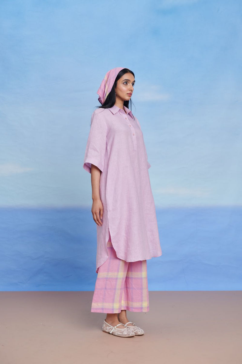 Lilac Linen Women's Shirt Kurta