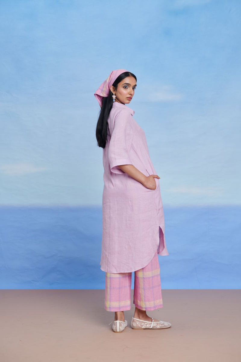 Lilac Cassata Amalfi Linen Women's Shirt Kurta Set