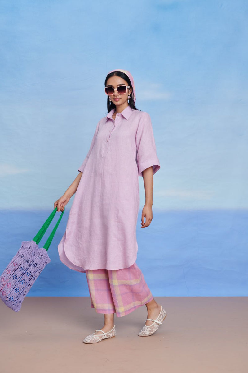 Lilac Cassata Amalfi Linen Women's Shirt Kurta Set