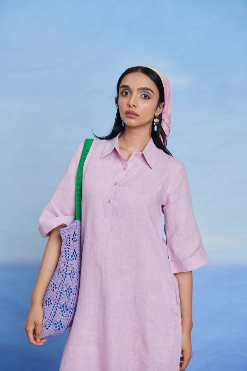 Lilac Linen Women's Shirt Kurta