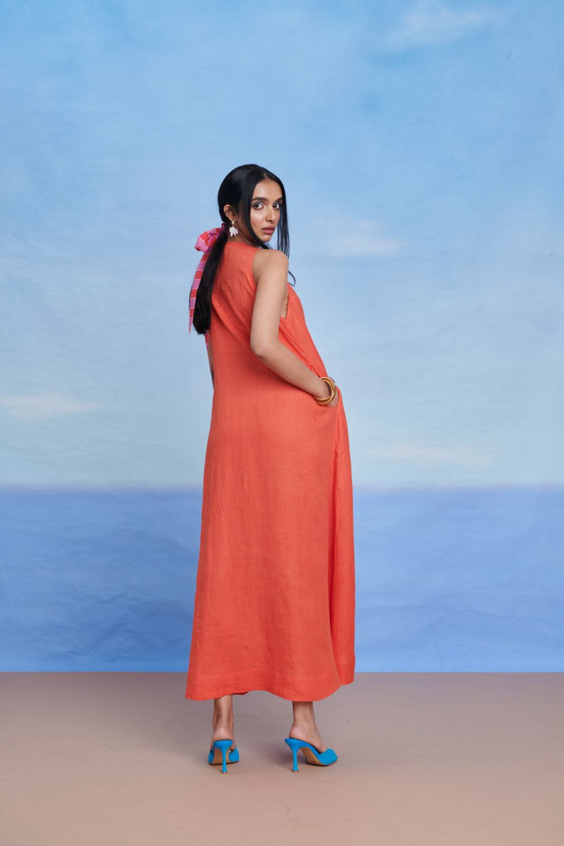 Tangerine Linen Flared Dress