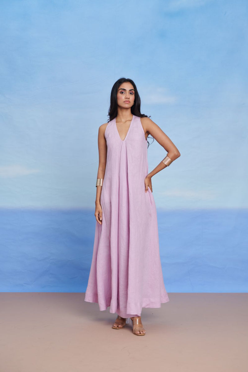 Lilac Linen Flared Dress
