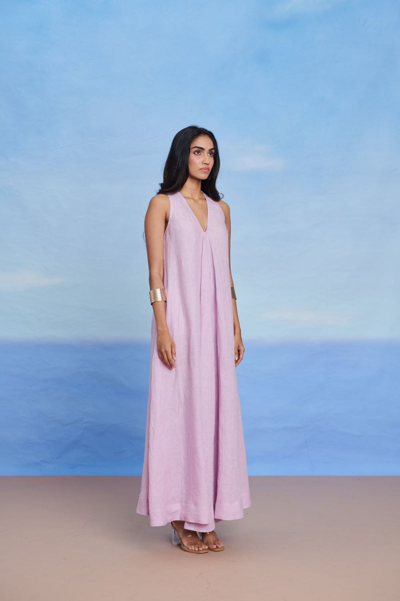 Lilac Linen Flared Dress