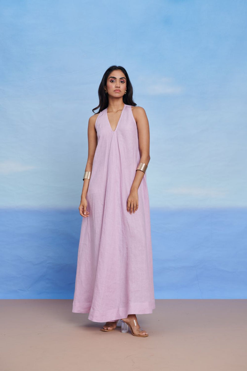 Lilac Linen Flared Dress
