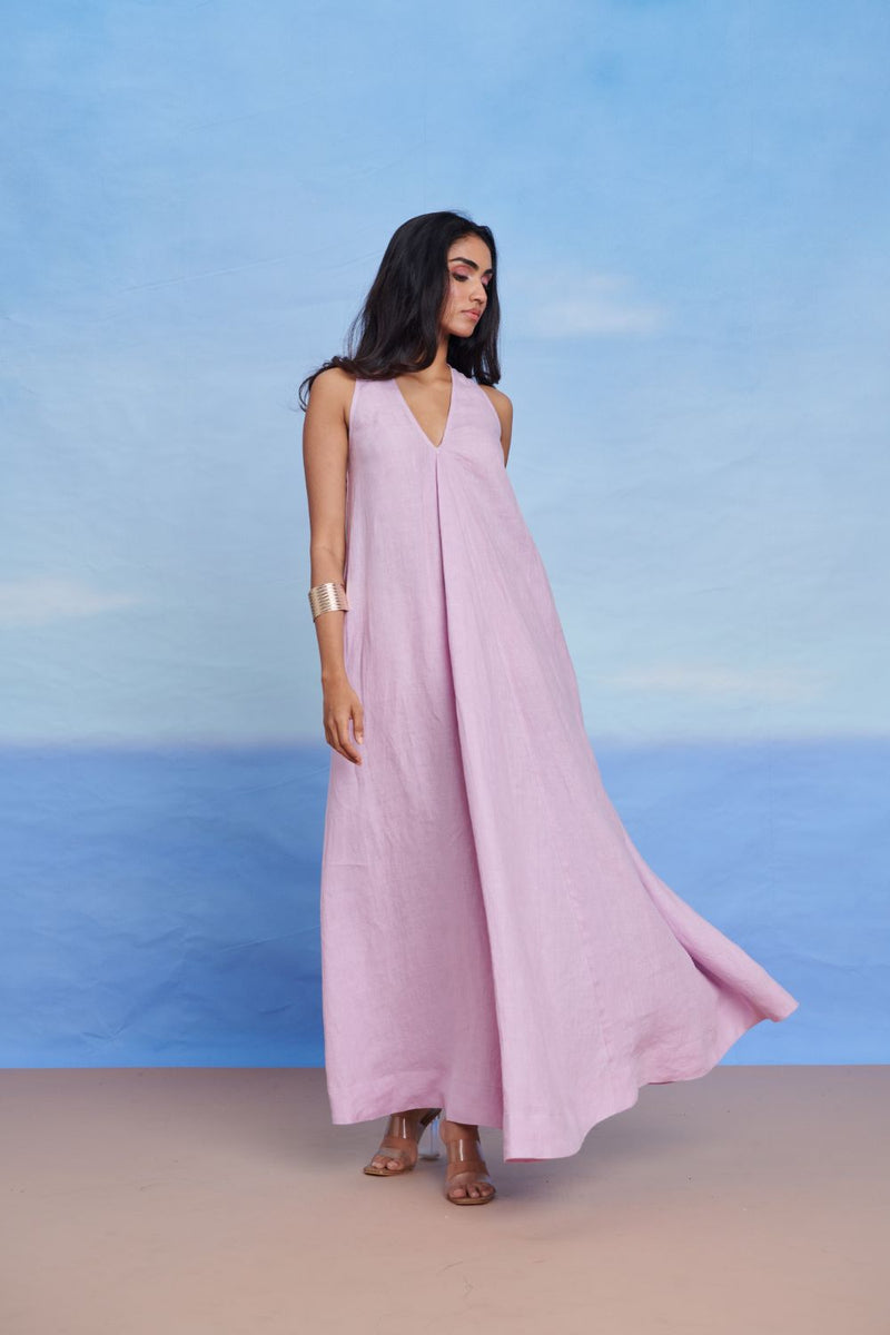 Lilac Linen Flared Dress