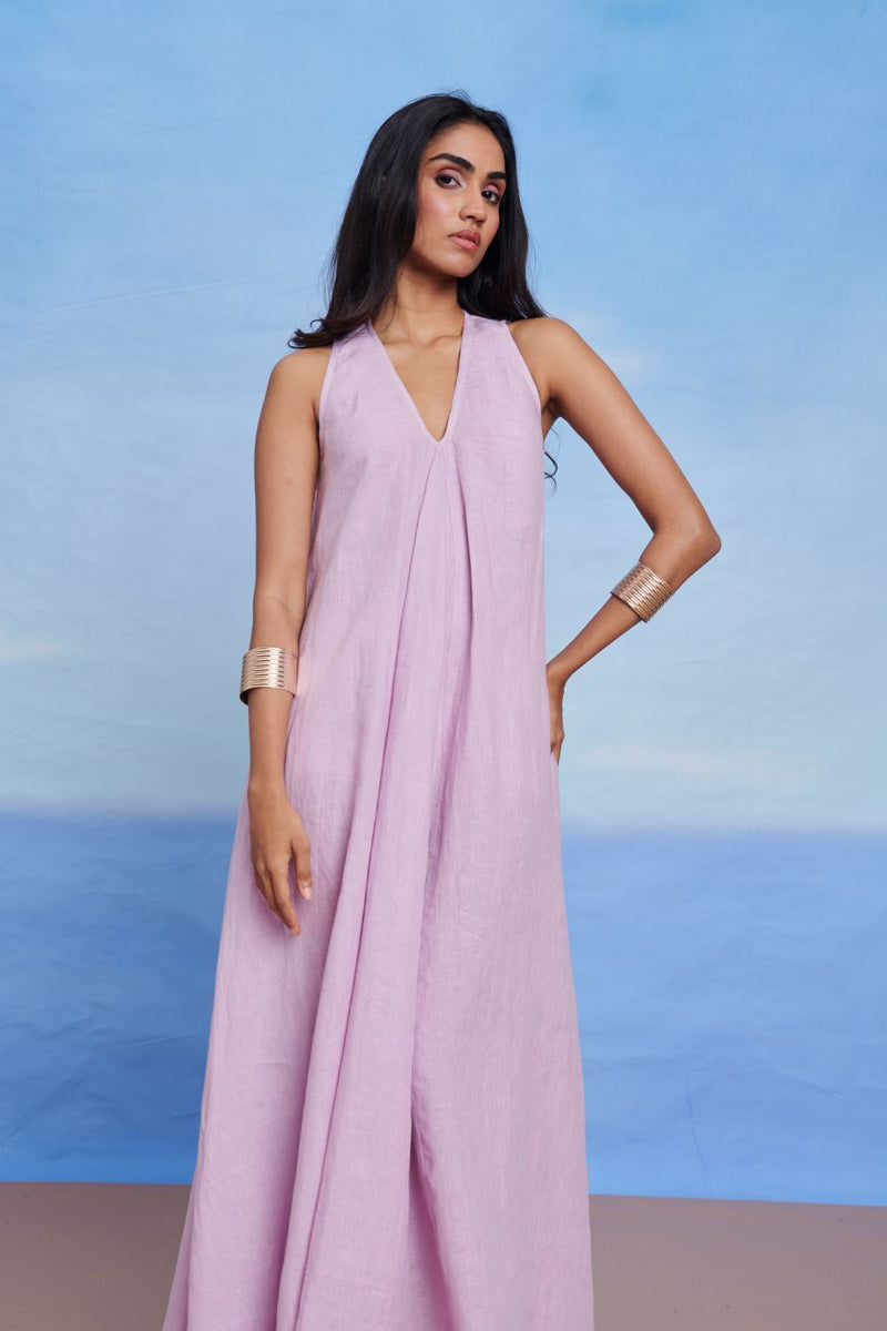 Lilac Linen Flared Dress