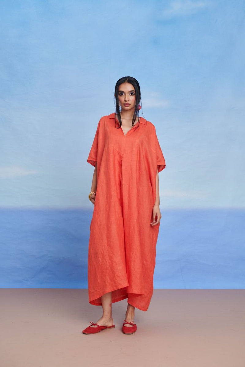 Tangerine Linen Kaftan Dress