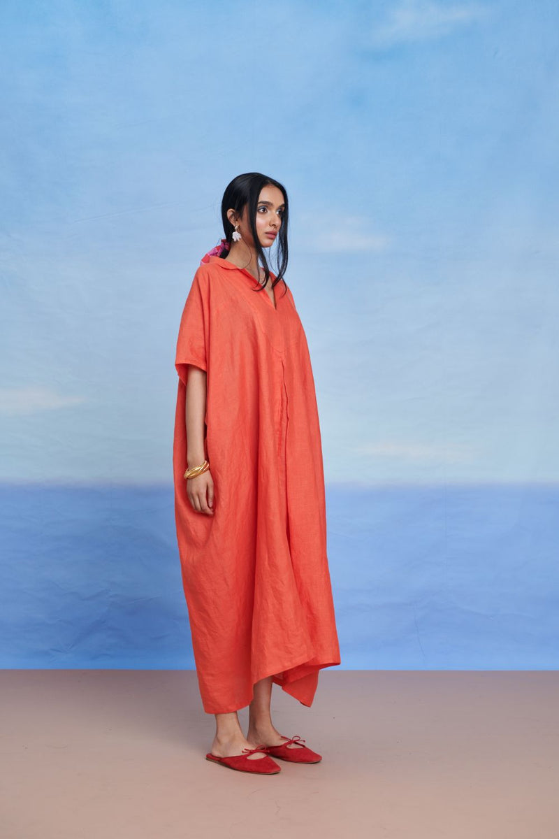 Tangerine Linen Kaftan Dress