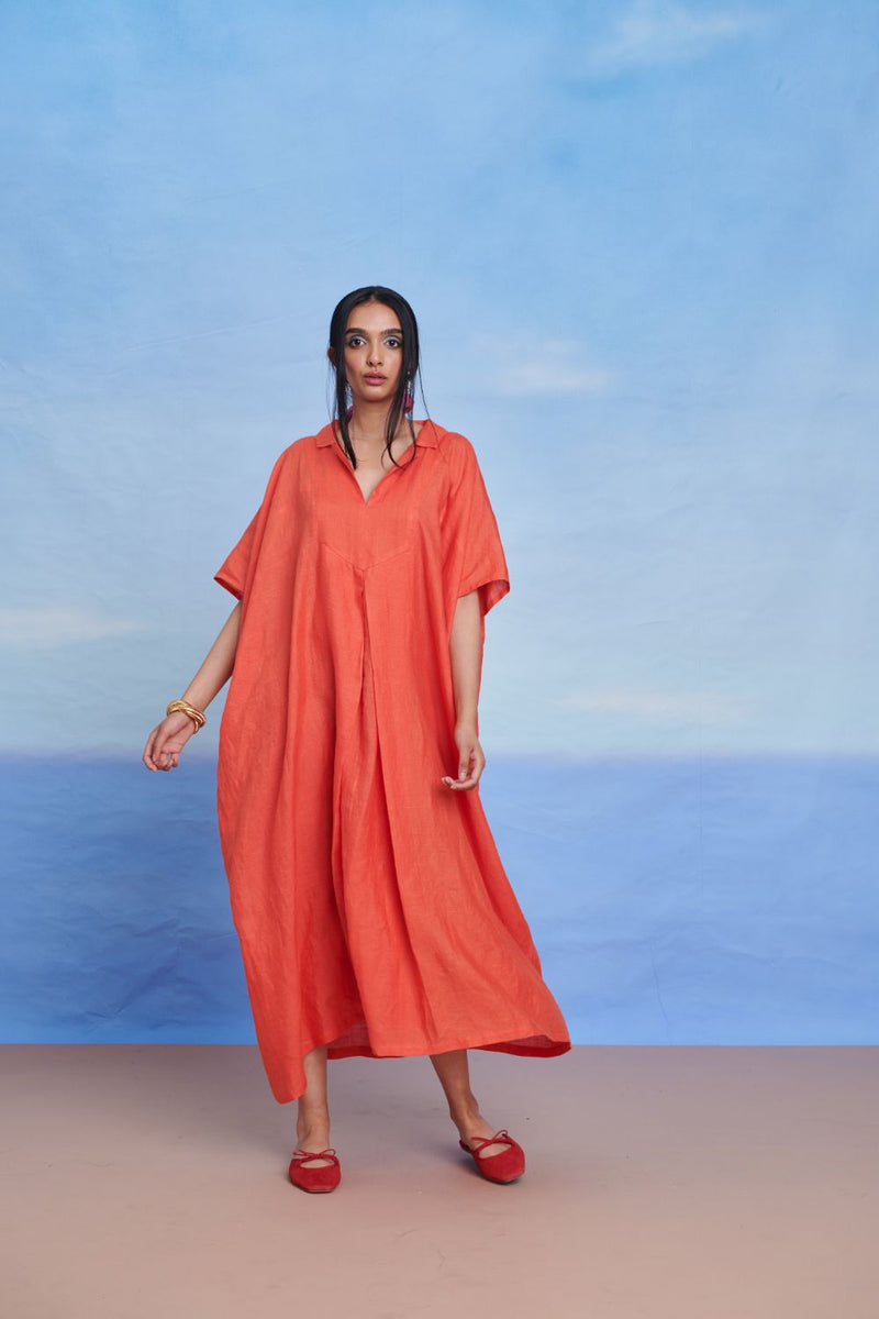 Tangerine Linen Kaftan Dress