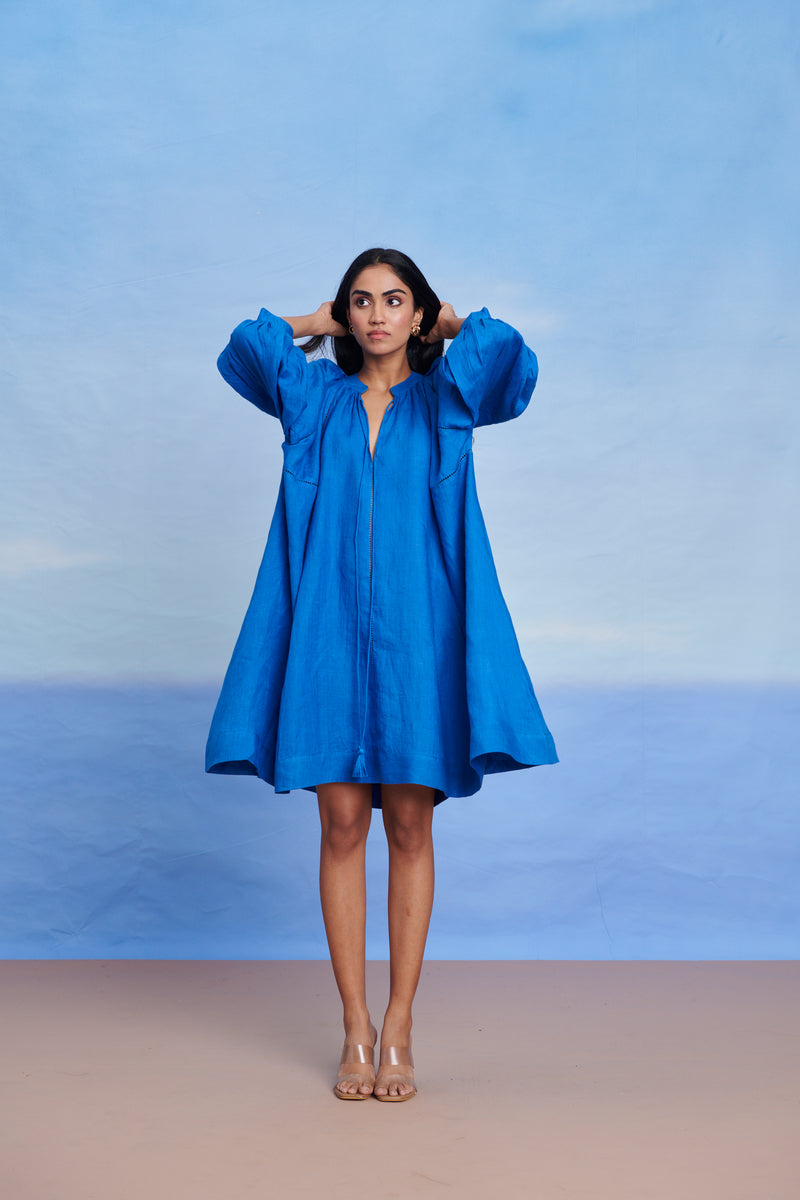 Santorini Linen Lace Panelled Dress