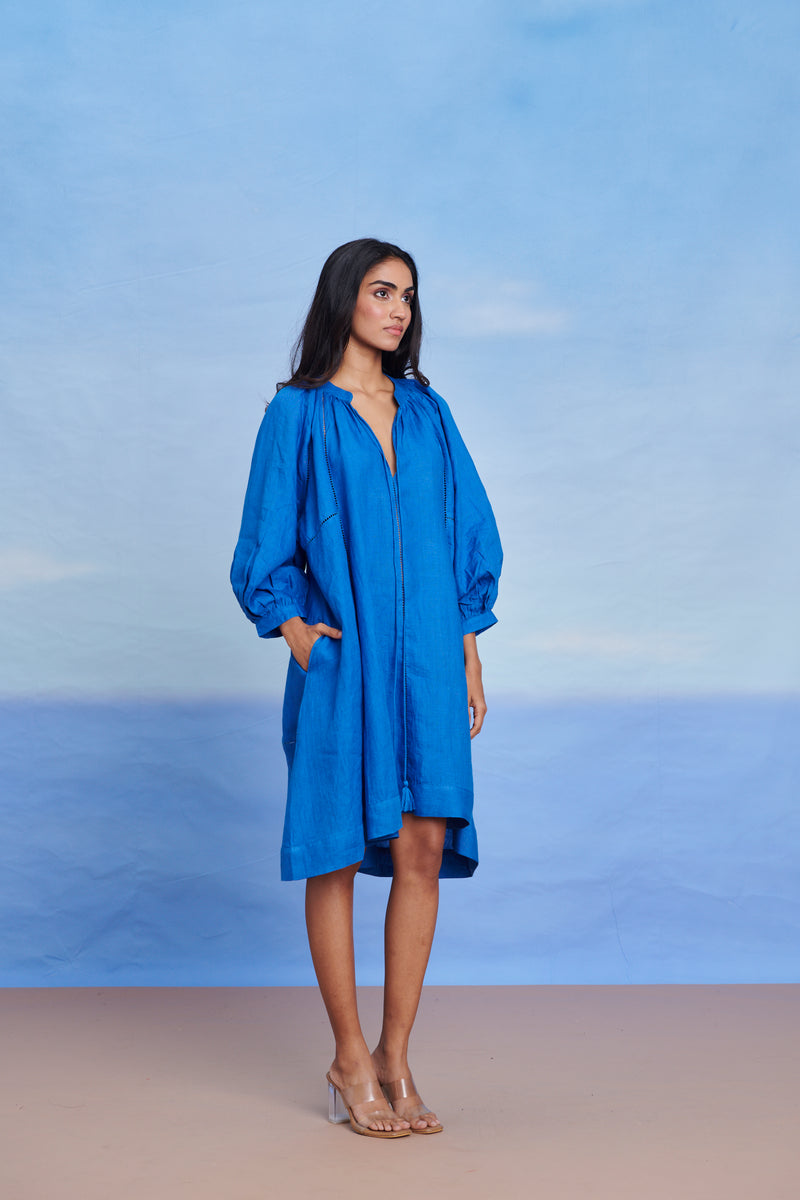 Santorini Linen Lace Panelled Dress