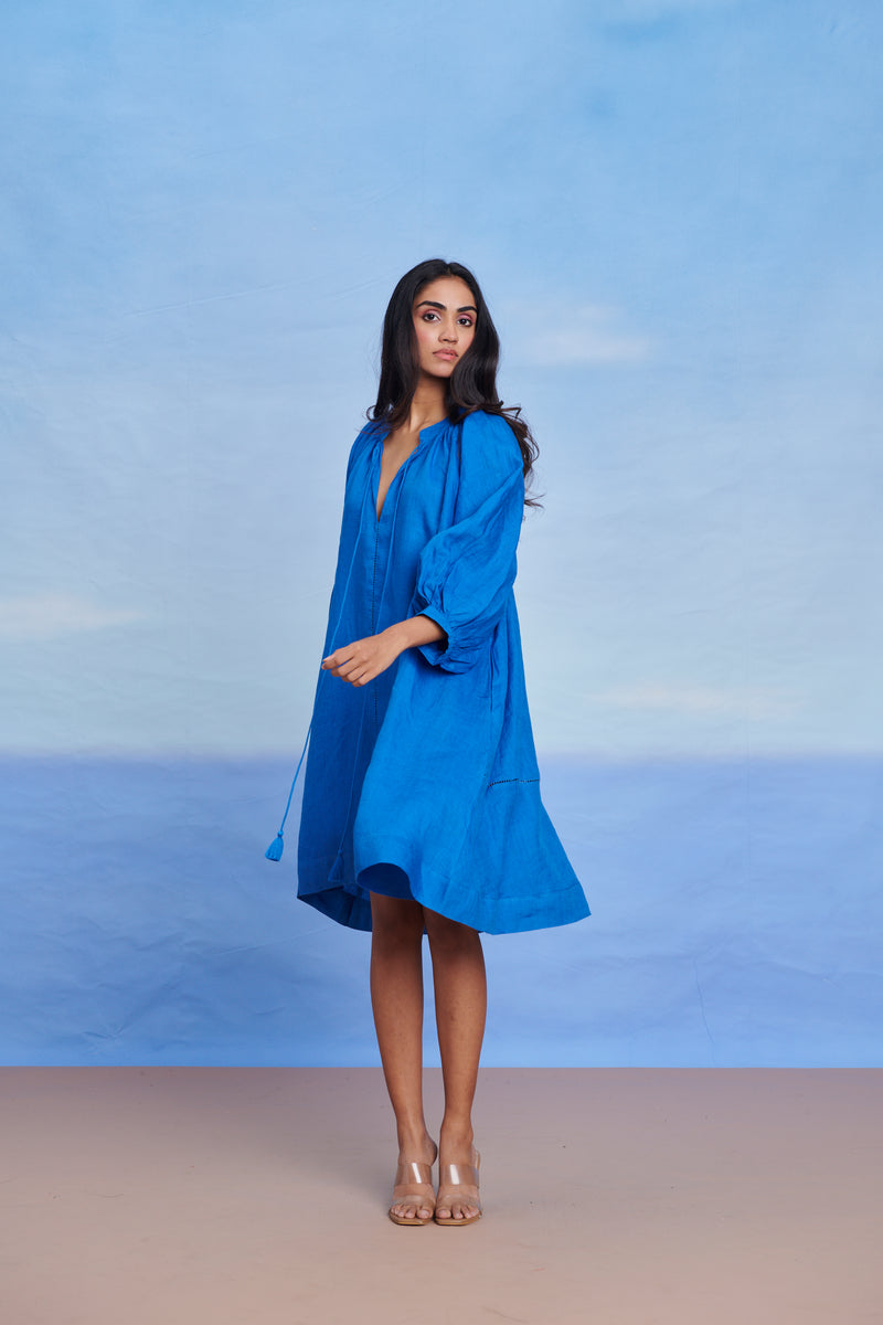 Santorini Linen Lace Panelled Dress