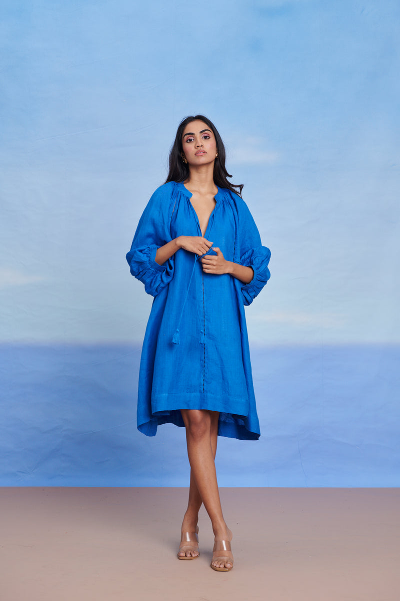 Santorini Linen Lace Panelled Dress