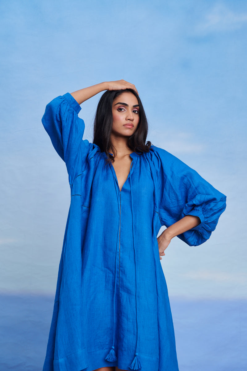 Santorini Linen Lace Panelled Dress