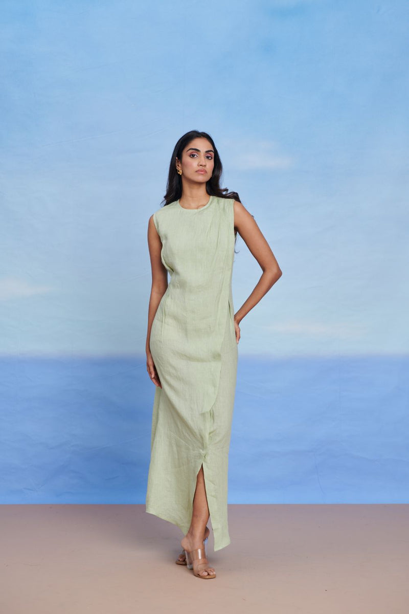 Pista Linen Drape Dress