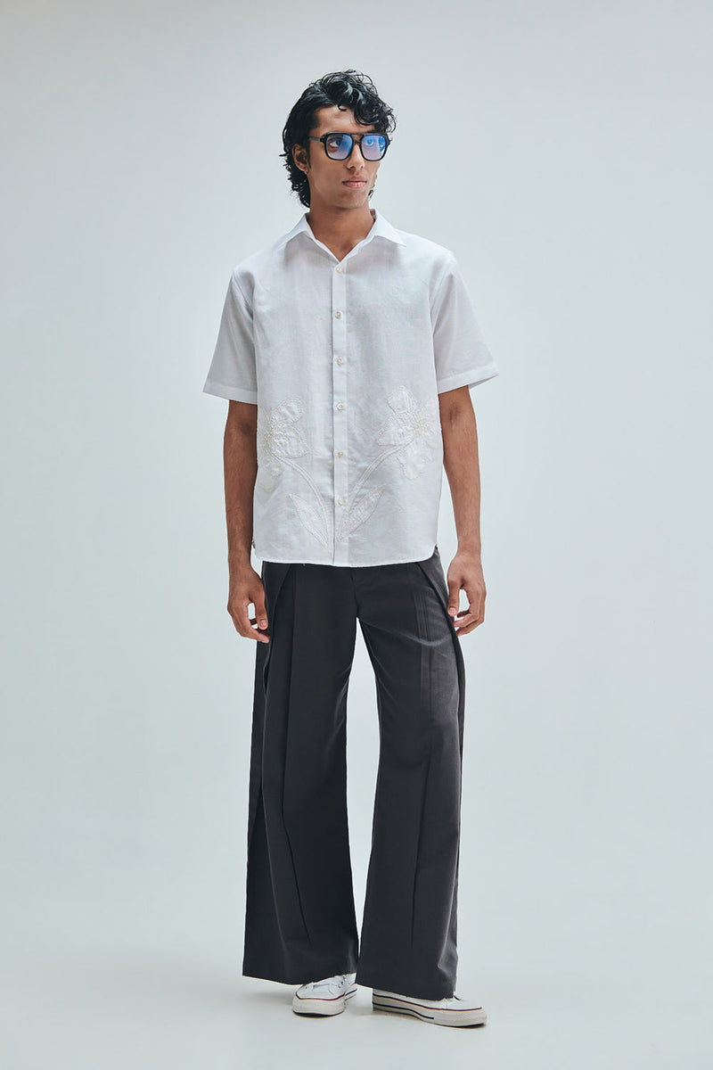 Pebble Co-Linen Men’s Overfold Trousers cotton linen pant/trouser by Saphed Men in grey for men in Singapore