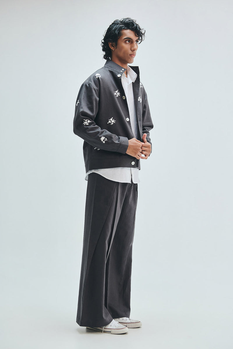 Pebble Co-Linen Men’s Overfold Trousers cotton linen pant/trouser by Saphed Men in grey for men in Singapore