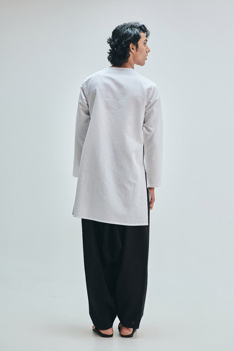 Taj Co-Linen Men’s Angrakha Kurta Set cotton linen kurta/kurta set by Saphed Men in white for men in Singapore
