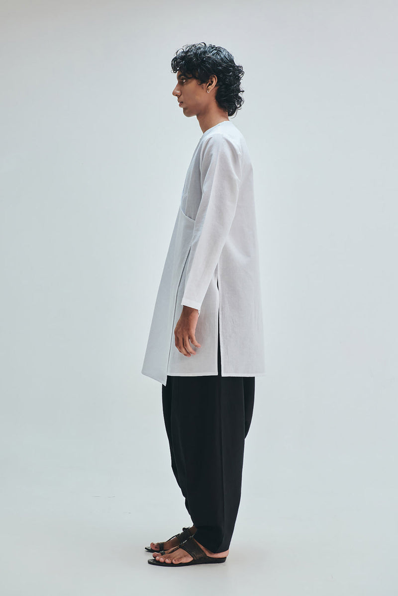 Taj Co-Linen Men’s Angrakha Kurta Set cotton linen kurta/kurta set by Saphed Men in white for men in Singapore
