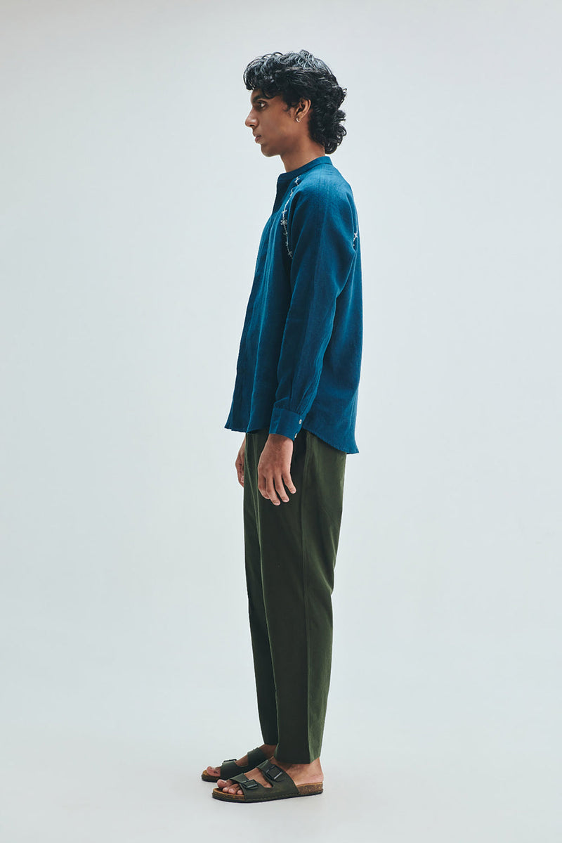 Pine Linen Men’s Tapered Lounge Pants cotton linen pant/trouser by Saphed Men in green for men in Singapore