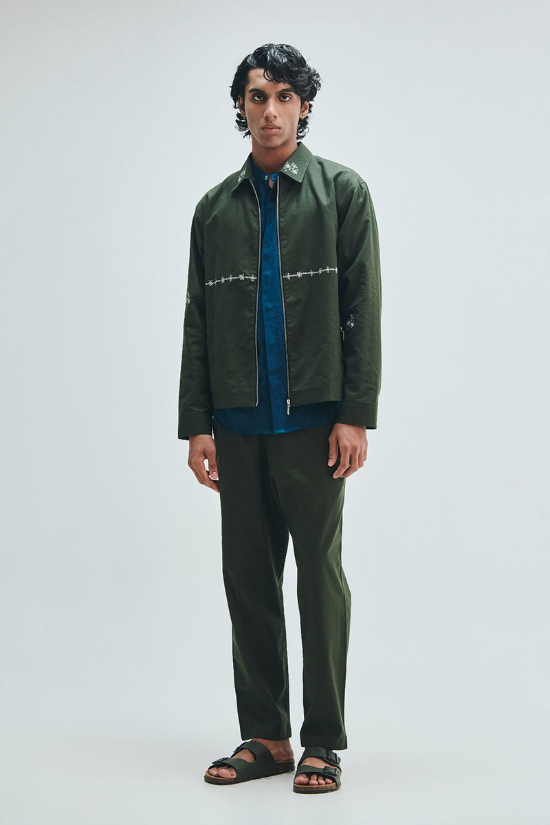 Pine Linen Men’s Tapered Lounge Pants cotton linen pant/trouser by Saphed Men in green for men in Singapore
