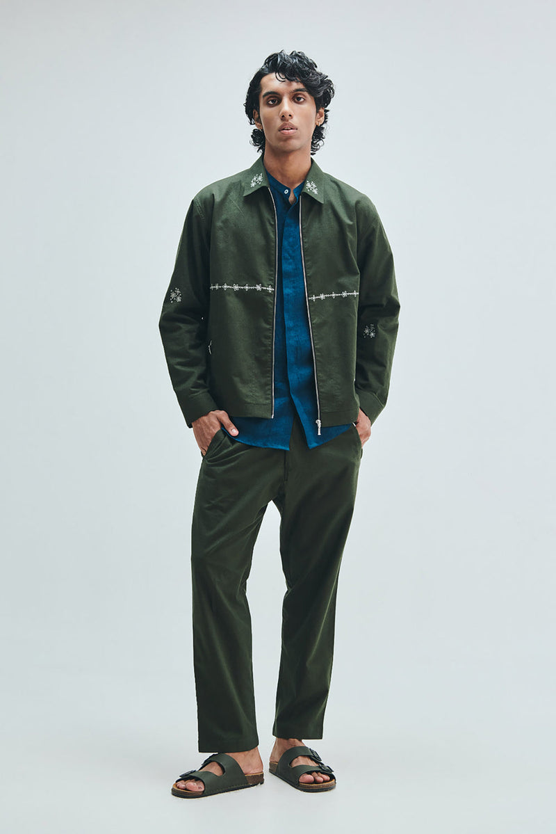 Pine Linen Men’s Tapered Lounge Pants cotton linen pant/trouser by Saphed Men in green for men in Singapore