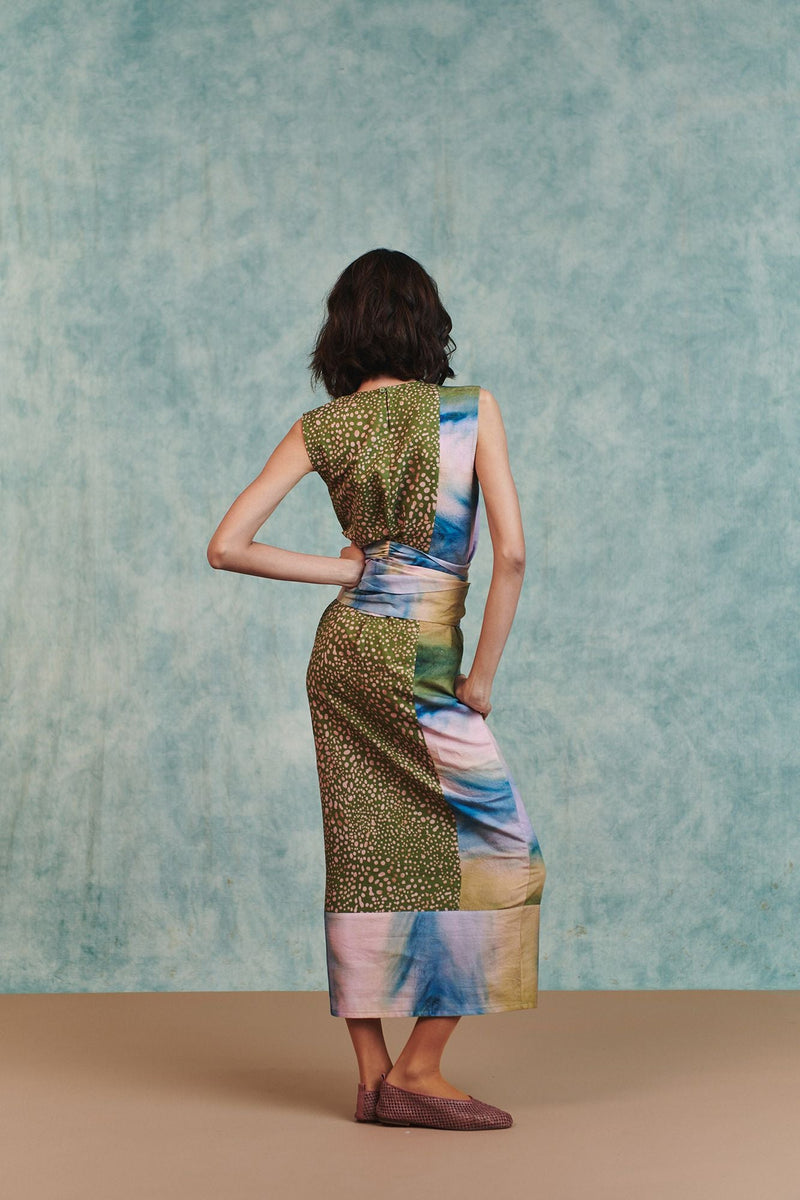 Prism Blot Co Linen Tie Dress cotton linen dress by Saphed in green for women in Singapore