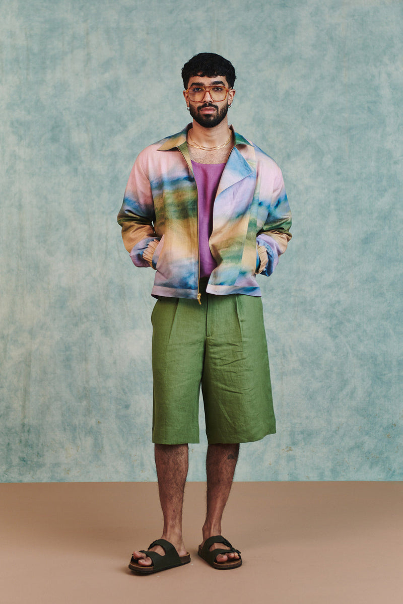 Prism Co-Linen Men's Flap Jacket cotton linen jacket by Saphed Men in ombre for men in Singapore