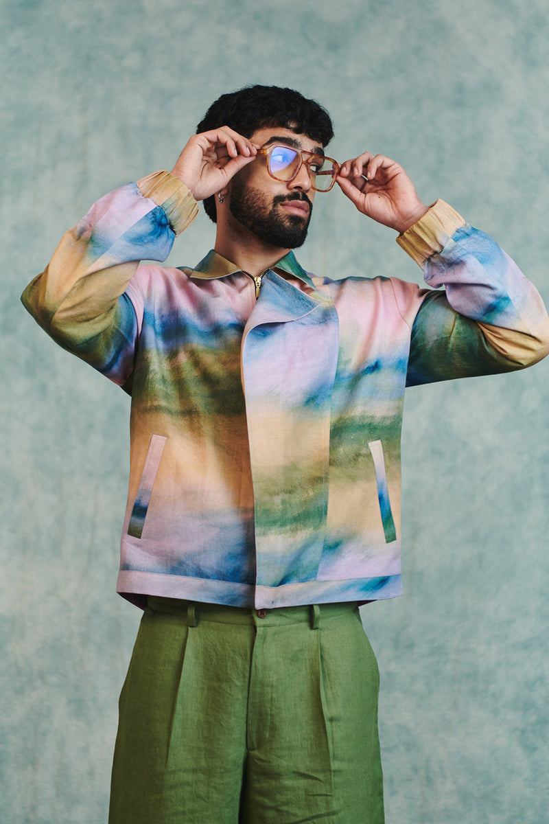 Prism Co-Linen Men's Flap Jacket cotton linen jacket by Saphed Men in ombre for men in Singapore
