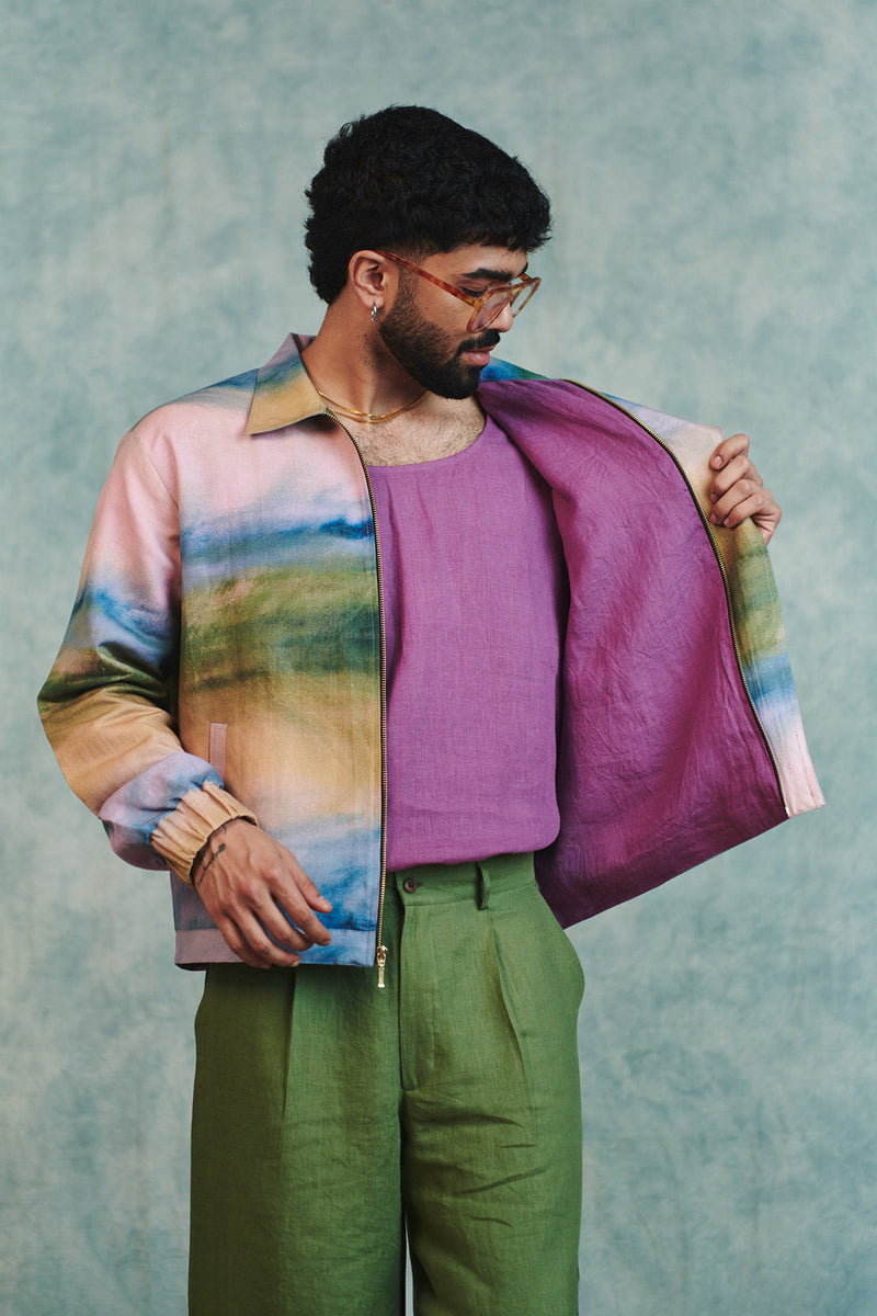 Prism Co-Linen Men's Flap Jacket cotton linen jacket by Saphed Men in ombre for men in Singapore