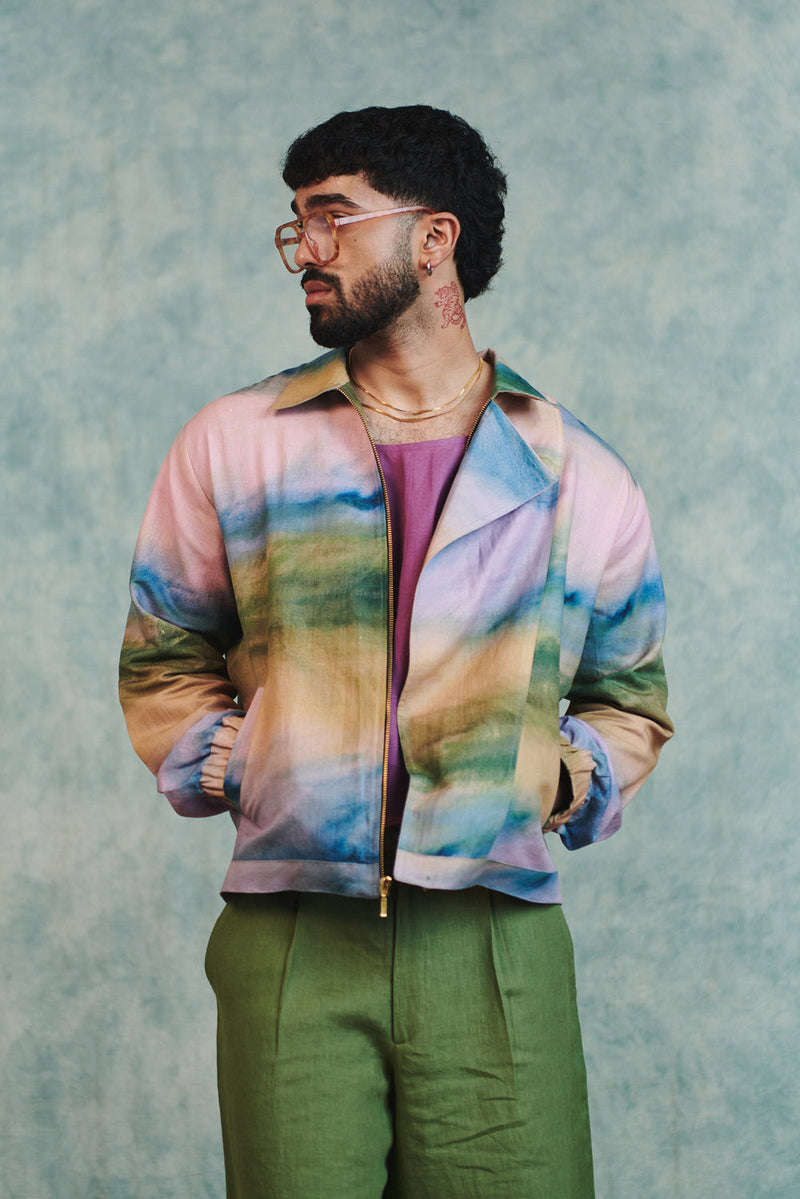 Prism Co-Linen Men's Flap Jacket cotton linen jacket by Saphed Men in ombre for men in Singapore