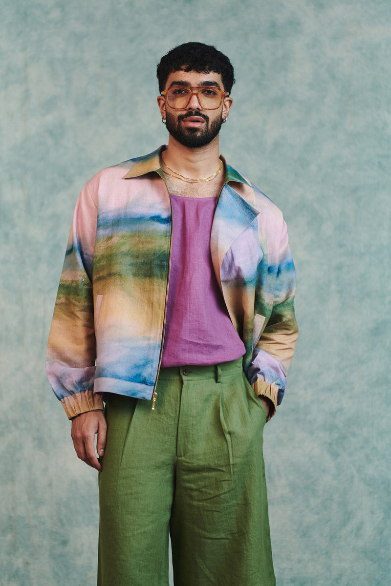Prism Co-Linen Men's Flap Jacket cotton linen jacket by Saphed Men in ombre for men in Singapore