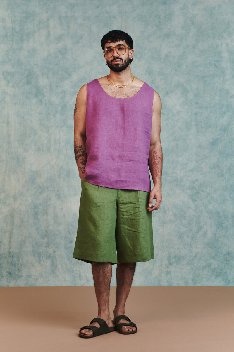 Moss Linen Men's Jorts linen short by Saphed Men in moss green for men in Singapore