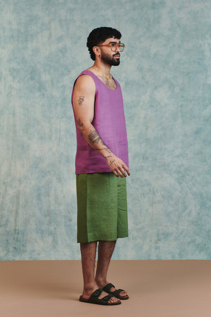 Berry Linen Men's Woven Vest linen jacket by Saphed Men in lilac for men in Singapore