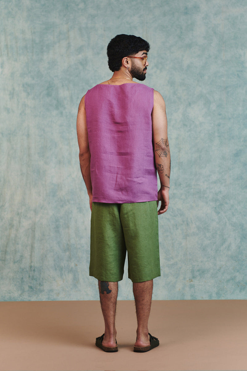 Moss Linen Men's Jorts linen short by Saphed Men in moss green for men in Singapore