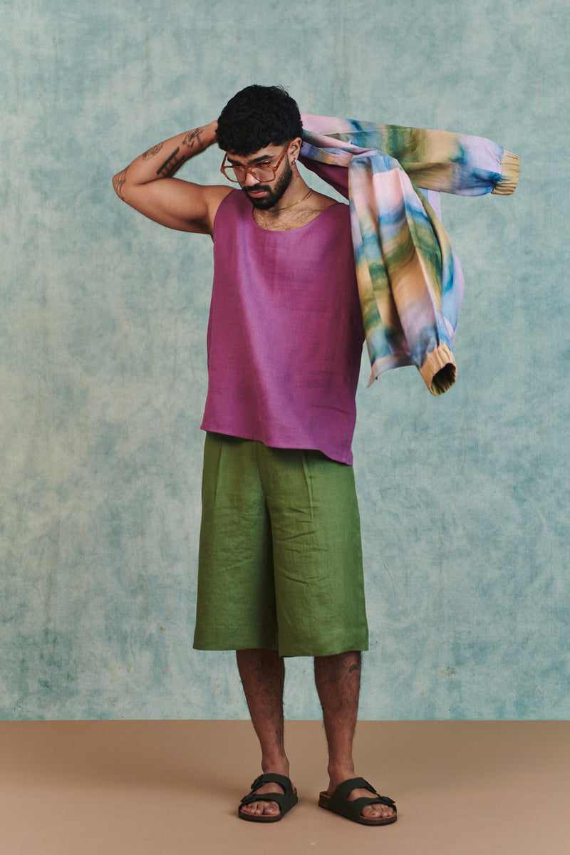 Berry Linen Men's Woven Vest linen jacket by Saphed Men in lilac for men in Singapore