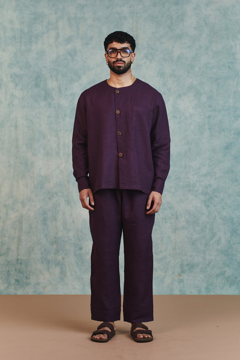 Plum Linen Men's Lounge Pants linen pant/trouser by Saphed Men in plum for men in Singapore