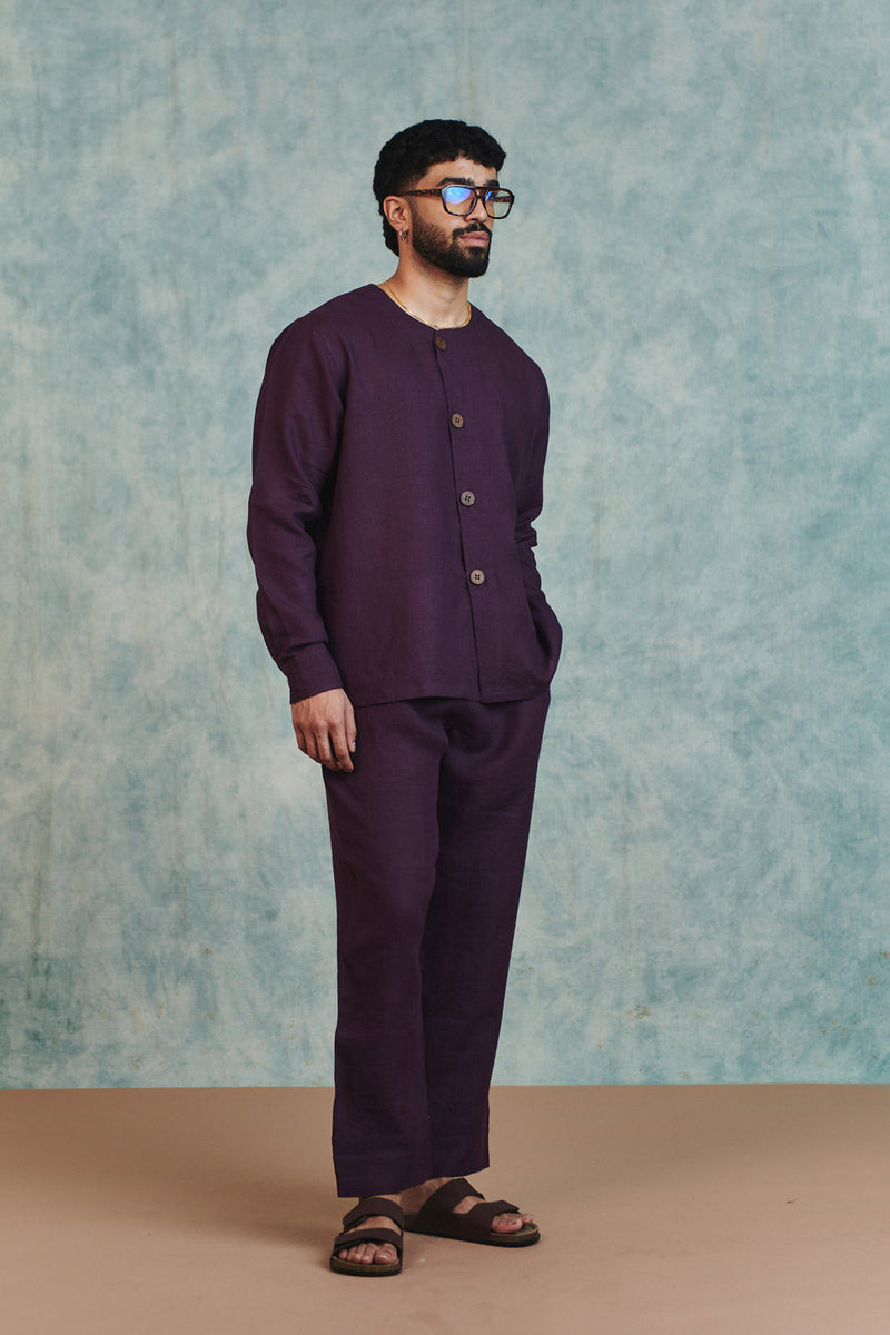 Plum Linen Men's Lounge Pants linen pant/trouser by Saphed Men in plum for men in Singapore