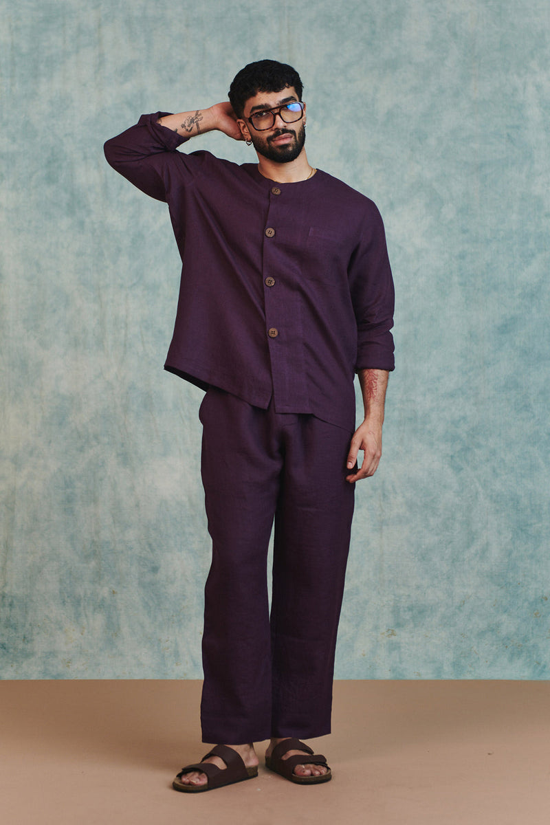 Plum Linen Men's Lounge Pants linen pant/trouser by Saphed Men in plum for men in Singapore