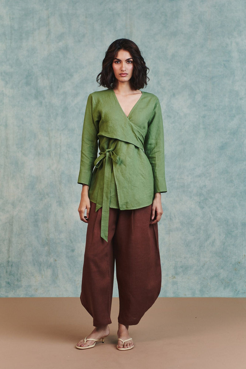 Chocolate Linen Billow Pants 100% pure linen pant/trouser by Saphed in brown for women in Singapore