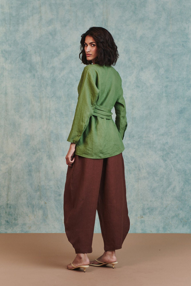 Chocolate Linen Billow Pants 100% pure linen pant/trouser by Saphed in brown for women in Singapore